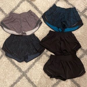 5 pairs of Lululemon Hotty Hot shorts